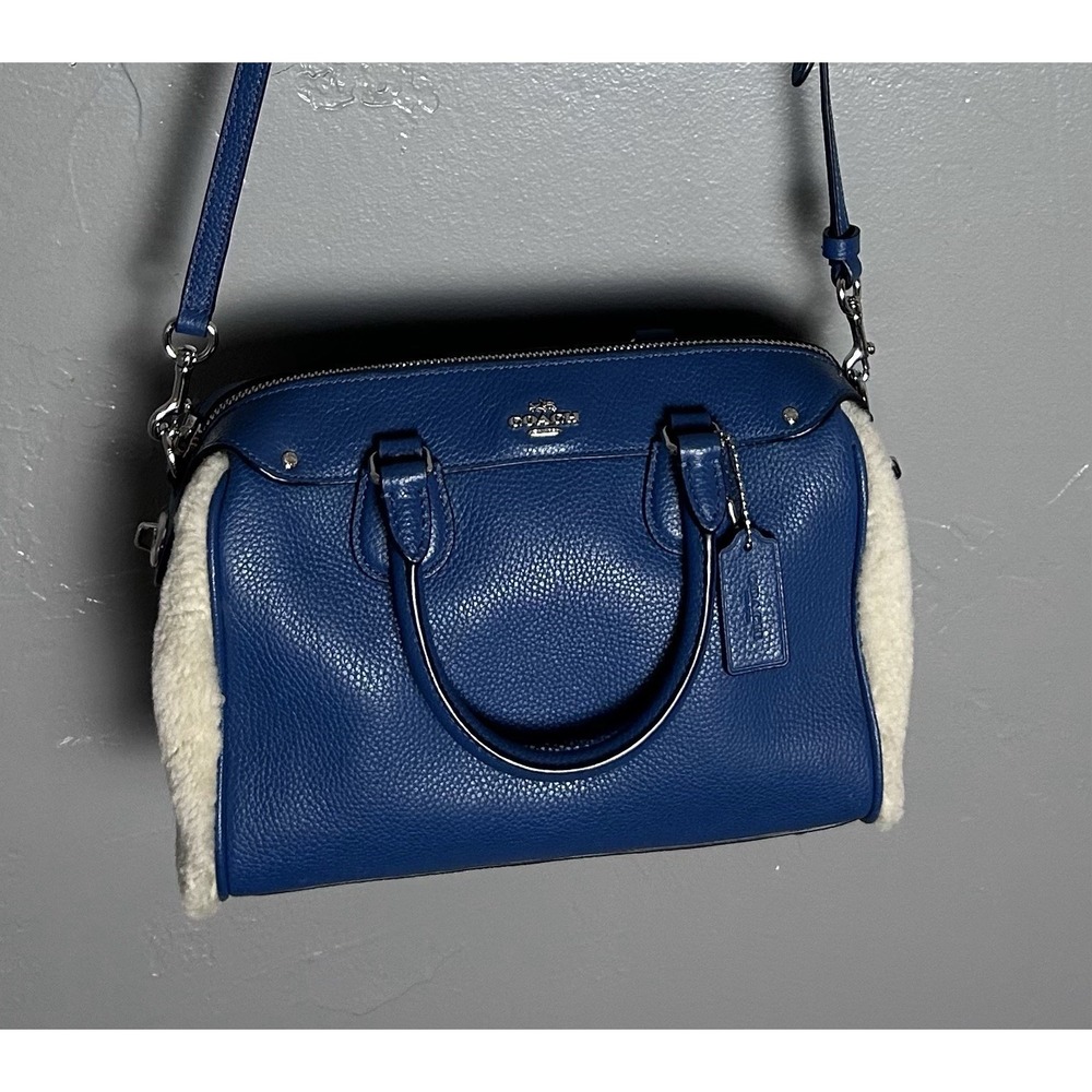 Coach Bennett Mini Crossbody Blue Pebbled Leather & Shearling Sides Bag Timeless